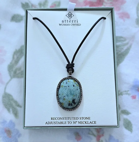 Atterri🛬 Reconstituted Stone on a Black🖤 Waxed Cord Necklace - NIB - Picture 1 of 16